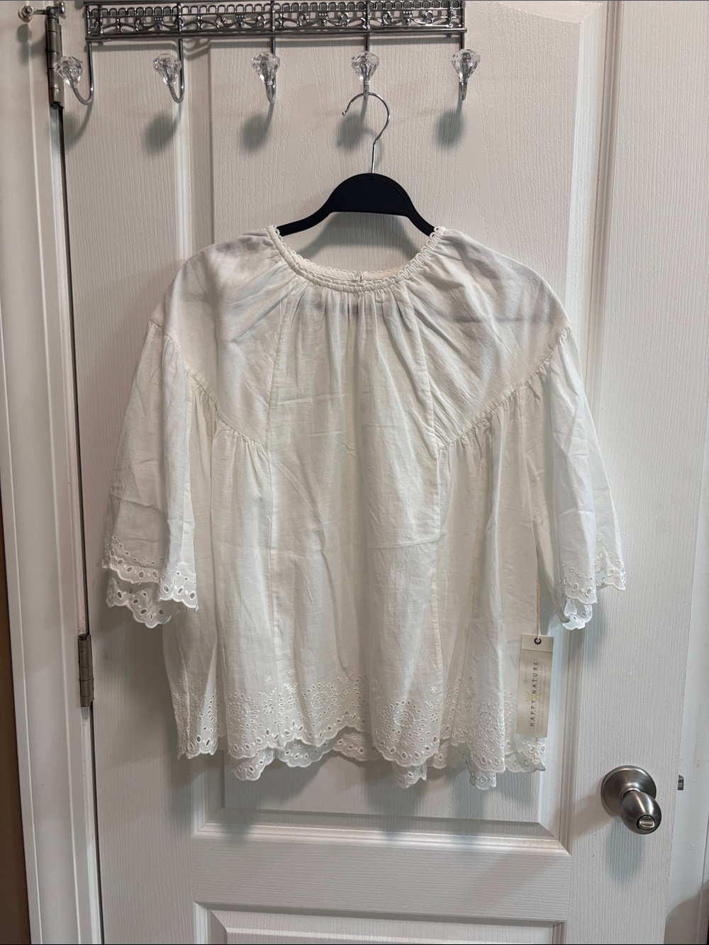 White Eyelet Peasant Top by Happy Nature